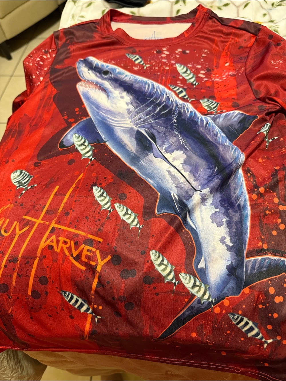 Guy Harvey Red Graphic Shark Long Sleeve Performance Shirt